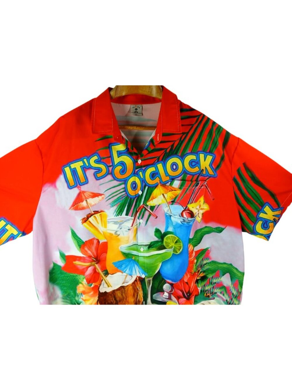 Aloha Mens 5 OClock Short Sleeve Hawaiian Shirt Size 5XL Red Multicolor Tropical - Picture 4 of 12
